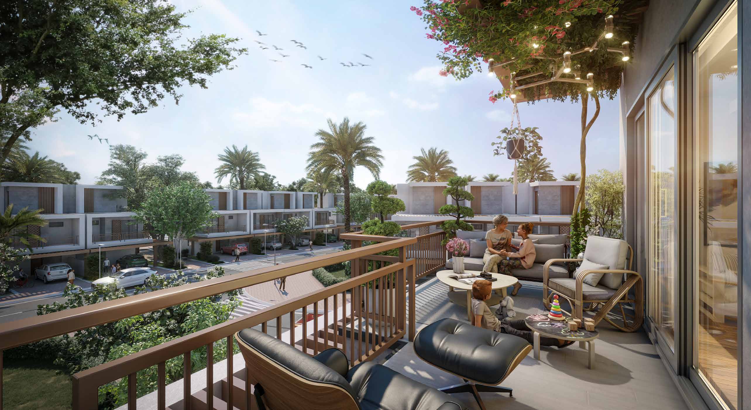 Balcony overlooking Violet 4 at DAMAC Hills 2
